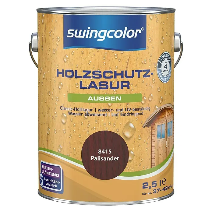 swingcolor Holzschutzlasur - Palisander, 2,5 l, Seidenglänzend, Lösemittelbasiert, Alkydharz - Vorderansicht
