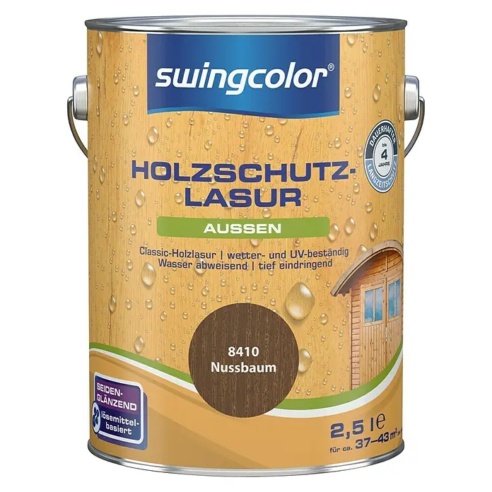 swingcolor Holzschutzlasur - Nussbaum, 2,5 l, Seidenglänzend, Lösemittelbasiert, Alkydharz - Vorderansicht