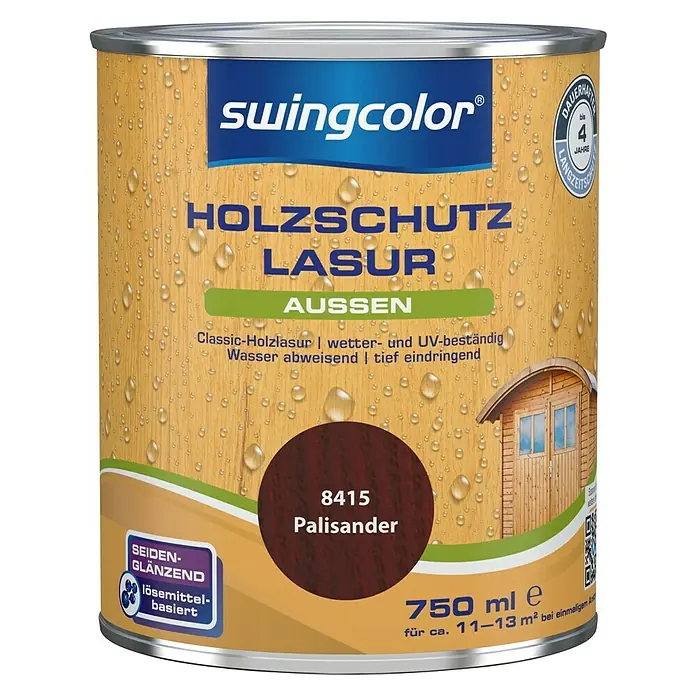 swingcolor Holzschutzlasur - Palisander, 750 ml, Seidenglänzend, Lösemittelbasiert, Alkydharz - Vorderansicht