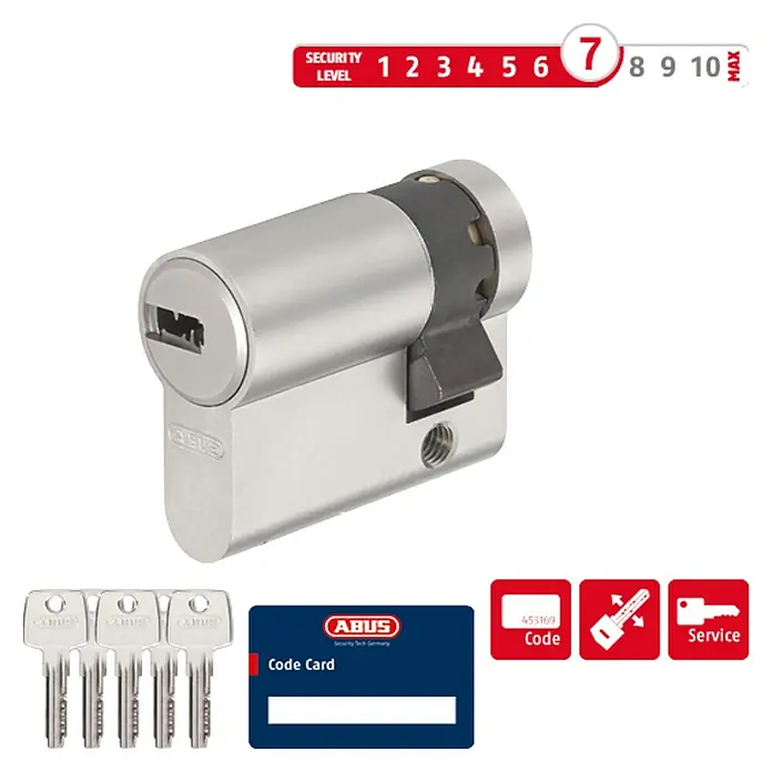 Abus Profilzylinder D6X - Baulänge innen: 10 mm, Baulänge außen: 30 mm, Anzahl Schlüssel: 5 Stk. - Diagonale Ansicht