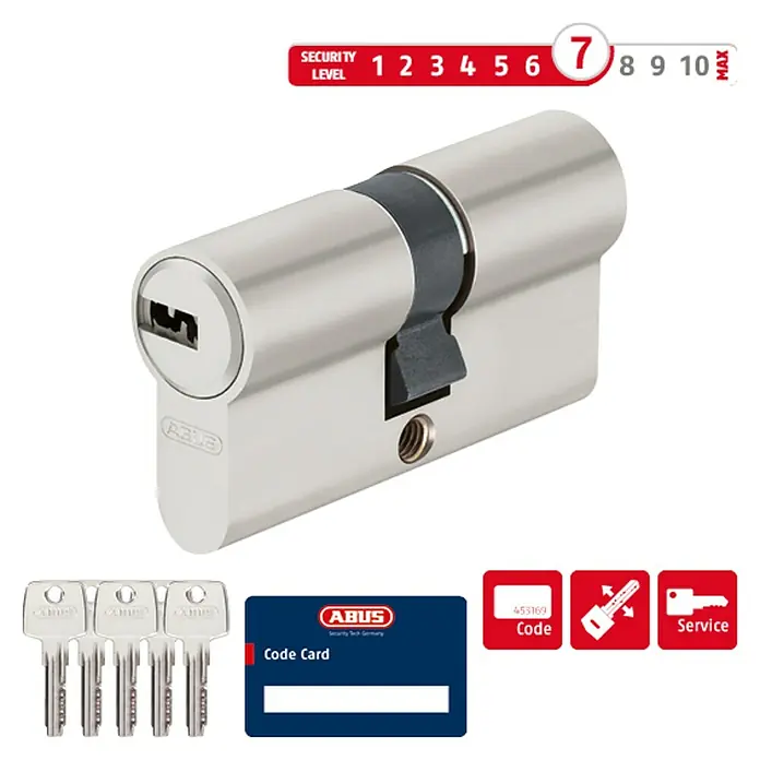 Abus Profilzylinder D6X - Baulänge innen: 40 mm, Baulänge außen: 50 mm, Anzahl Schlüssel: 5 Stk. - Diagonale Ansicht