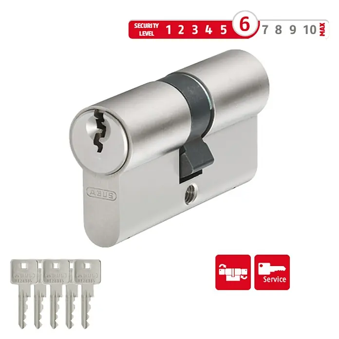 Abus Profilzylinder E30 - Baulänge innen: 30 mm, Baulänge außen: 35 mm, Anzahl Schlüssel: 5 Stk. - Diagonale Ansicht