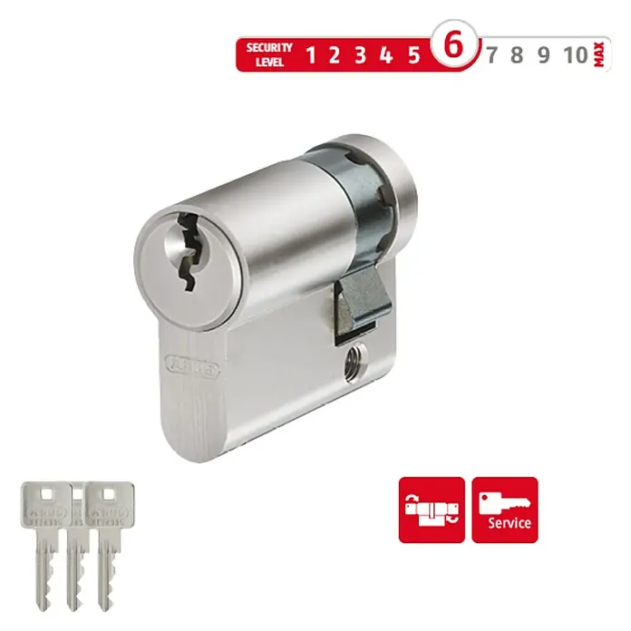 Abus Profilzylinder E20 NP - Baulänge innen: 10 mm, Baulänge außen: 30 mm, Anzahl Schlüssel: 3 Stk. - Diagonale Ansicht