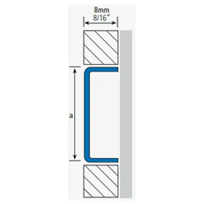 Perfil en U decorativo - 2,5 m x 15 mm x 8 mm, Acero inoxidable, Brillante - Dibujo técnico