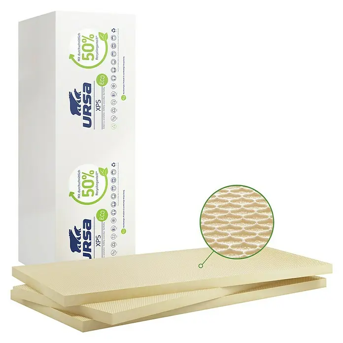 Ursa Hartschaumplatte XPS ECO D N-III-PZ-I - 125 cm x 60 cm x 80 mm, 3,75 m² - Diagonale Ansicht