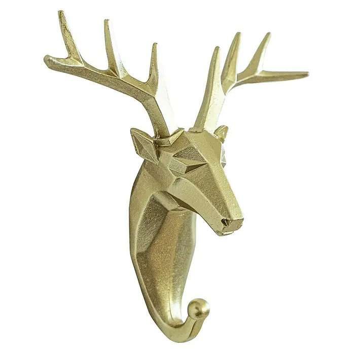 Garderobenhaken Rentier - L x B x H: 16 x 6,2 x 17 cm, Gold - Diagonale Ansicht
