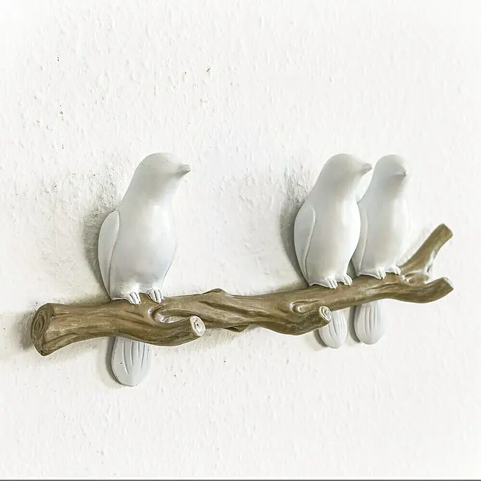 Garderobenleiste Vögel auf Ast - L x B x H: 34 x 6 x 14,5 cm, Anzahl Haken: 3 Stk., Weiß/Natur - Stimmungsaufnahme