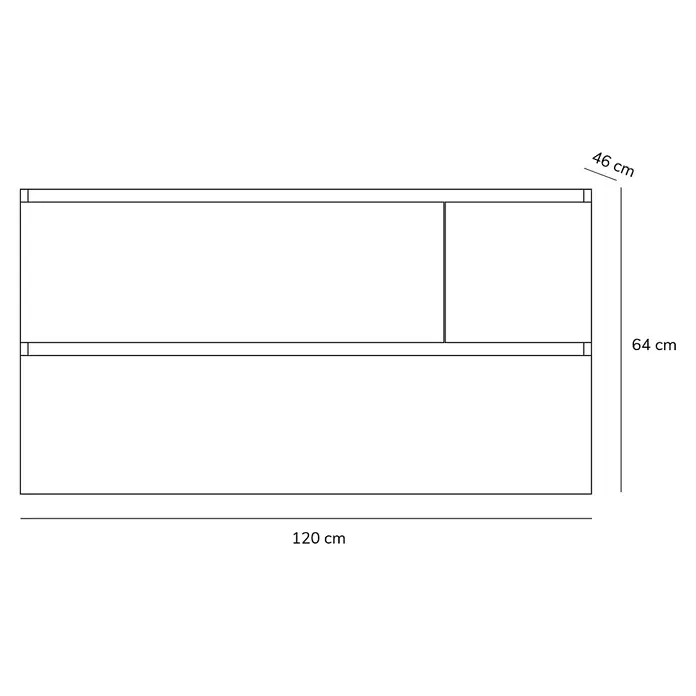 Mueble de lavabo Tina Paris - L x An x Al: 46 x 120 x 64 cm, Nebraska - Dibujo técnico