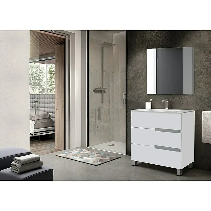 Mueble de lavabo Lisa - L x An x Al: 45 x 80 x 82 cm, Blanco, Mate - Foto ambiente