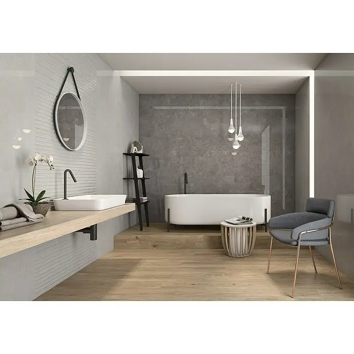 Revestimiento cerámico Lao - 33,3 x 55 cm, Gris, Marmolado - Foto ambiente