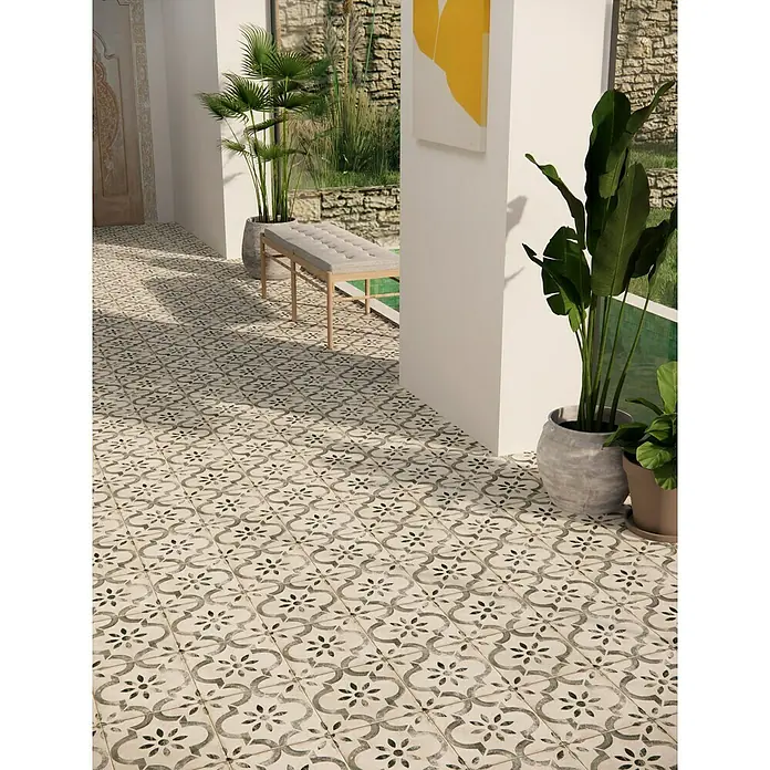 Pavimento hidráulico Leeds - 45 x 45 cm, Gris/Crema, Mate - Foto ambiente