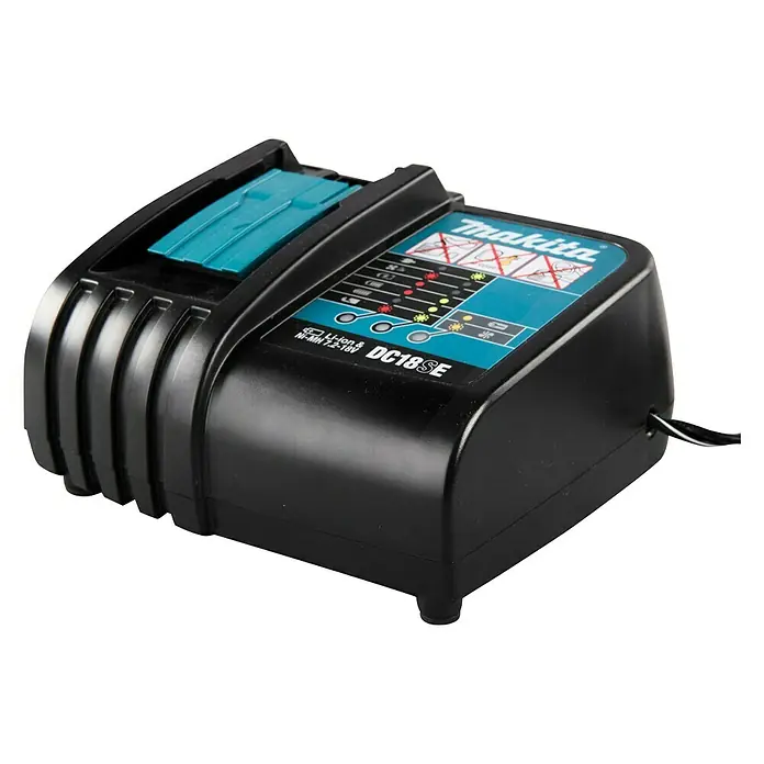 Makita Ladegerät DC18SE - Passend für: Makita Li-Ionen-Akkus 14,4 - 18 V - Diagonale Ansicht