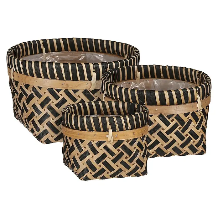 Maceta con interior de plástico Formia - Negro, Dimensiones externas (Ø x Al): 27 x 17 cm, Madera - Vista angular