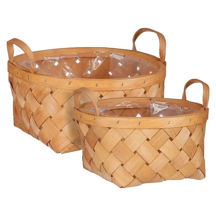 Maceta con interior de plástico Emilio - Dimensiones externas (Ø x Al): 25 x 19 cm, Madera, Marrón - Vista angular