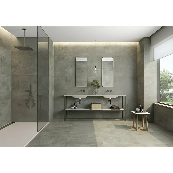 Pavimento porcelánico Origine - 60 x 60 cm, Gris, Rectificado, Efecto cemento - Foto ambiente
