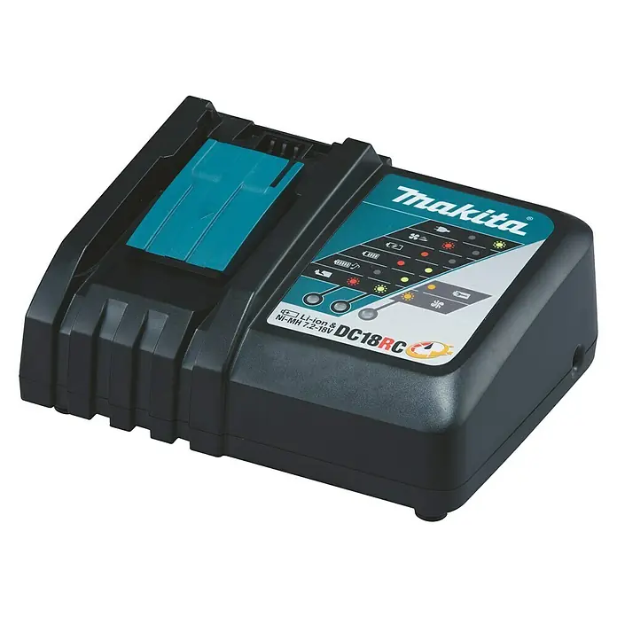 Makita Ladegerät DC18RC - Akkuspannung: 14,4 V - 18 V - Diagonale Ansicht