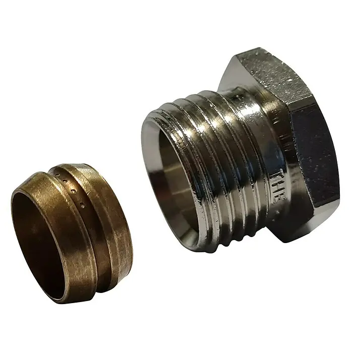 Heimeier Klemmverschraubung - Durchmesser: 15 mm, Metall - Diagonale Ansicht