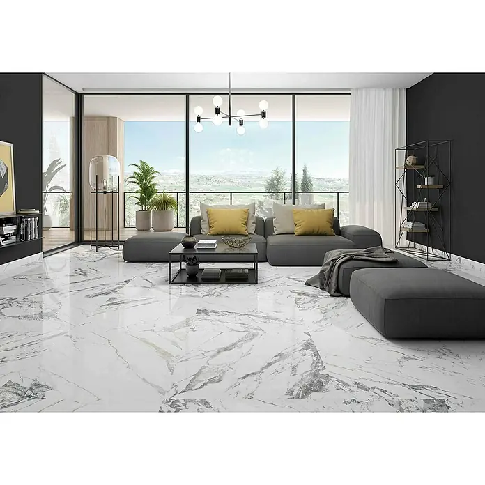 Pavimento porcelánico Tinenza - 60 x 60 cm, Blanco Carrara, Rectificado, Marmolado - Foto ambiente