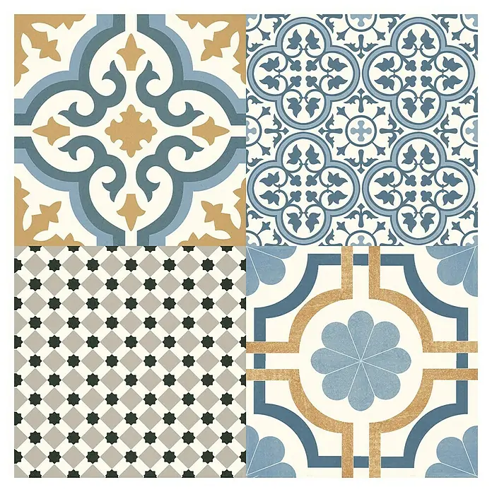 Pavimento hidráulico Windsor - 45 x 45 cm, Azul/Gris/Crema, Mate - Vista frontal