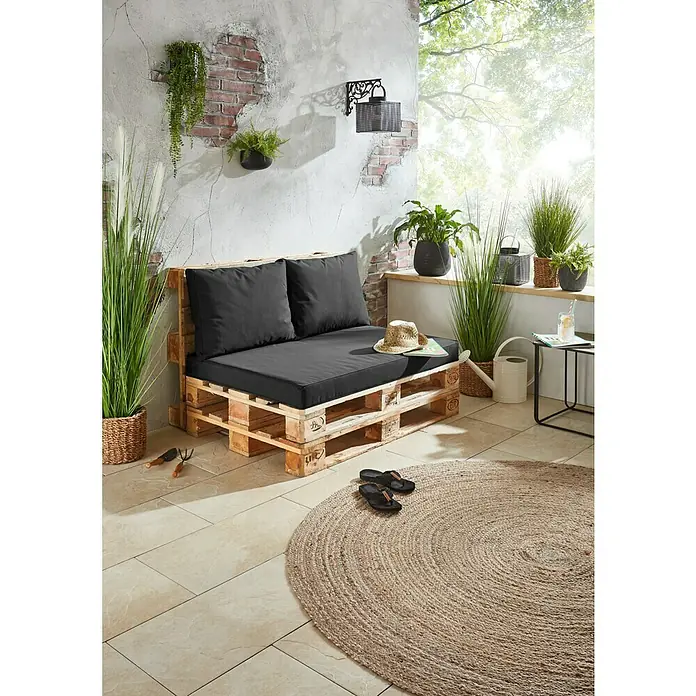 Rückenkissen Virginia - Europaletten-Auflage, 45 x 60 x 12 cm, Anthrazit, 100 % Polyester - Stimmungsaufnahme