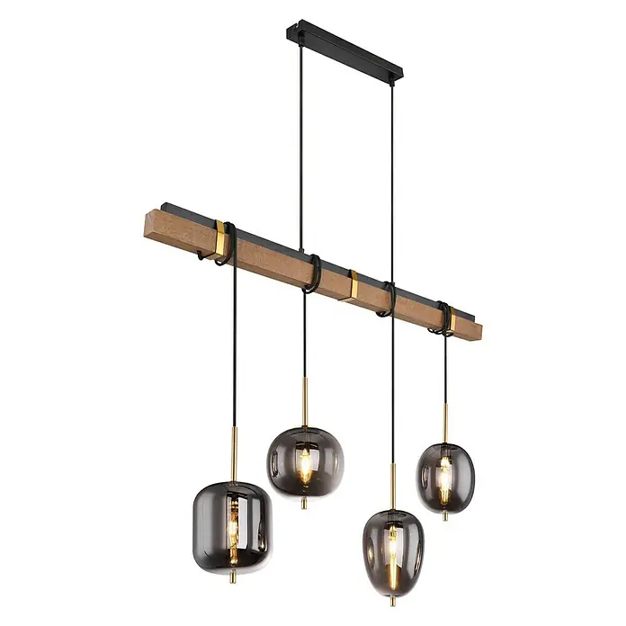 Globo Pendelleuchte Blacky - 160 W, L x B x H: 100 x 18,5 x 140 cm, Holz/Rauchig, E14 - Diagonale Ansicht