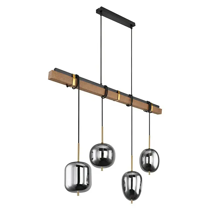 Globo Pendelleuchte Blacky - 160 W, L x B x H: 100 x 18,5 x 140 cm, Holz/Rauchig, E14 - Diagonale Ansicht