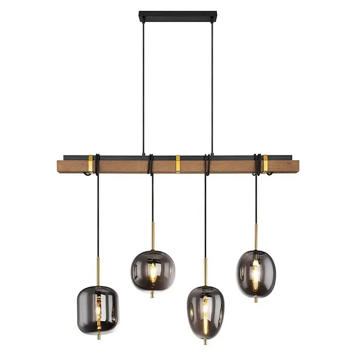 Globo Pendelleuchte Blacky - 160 W, L x B x H: 100 x 18,5 x 140 cm, Holz/Rauchig, E14 - Vorderansicht