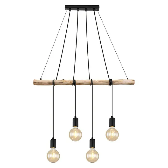 Globo Pendelleuchte Auston - 240 W, L x B x H: 80 x 5 x 150 cm, Holz/Schwarz, E27 - Vorderansicht