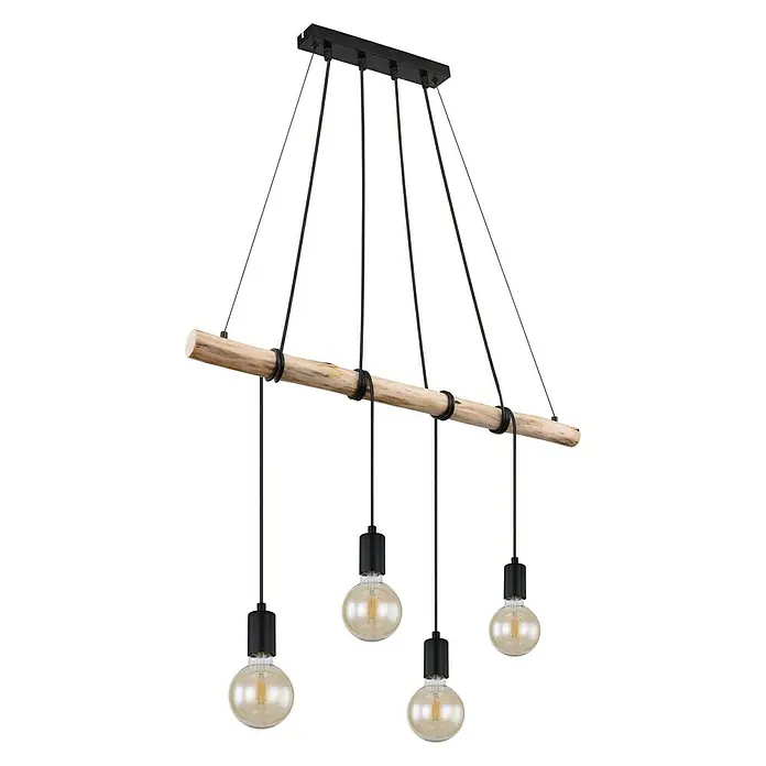 Globo Pendelleuchte Auston - 240 W, L x B x H: 80 x 5 x 150 cm, Holz/Schwarz, E27 - Diagonale Ansicht