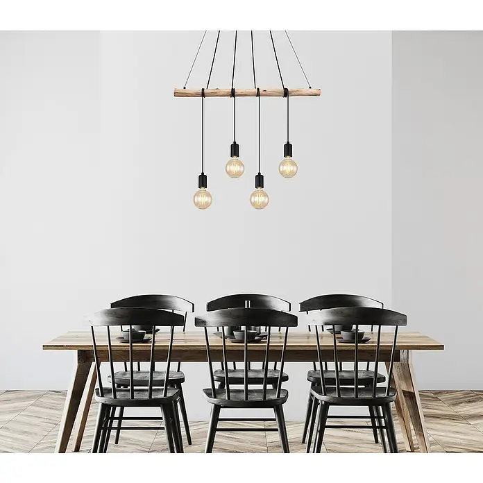 Globo Pendelleuchte Auston - 240 W, L x B x H: 80 x 5 x 150 cm, Holz/Schwarz, E27 - Stimmungsaufnahme