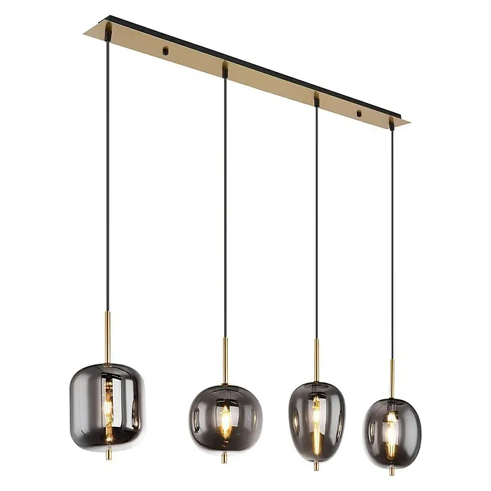 Globo Pendelleuchte Blacky - Messing/Rauchig, 160 W, L x B x H: 110 x 18,5 x 120 cm, E14 - Diagonale Ansicht