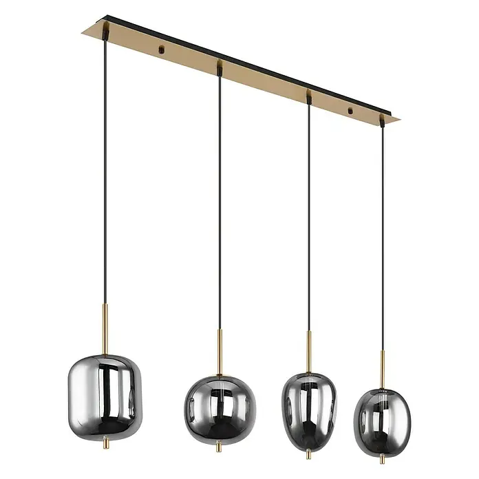 Globo Pendelleuchte Blacky - Messing/Rauchig, 160 W, L x B x H: 110 x 18,5 x 120 cm, E14 - Diagonale Ansicht