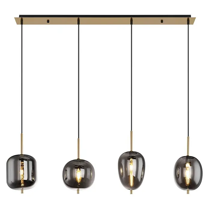 Globo Pendelleuchte Blacky - Messing/Rauchig, 160 W, L x B x H: 110 x 18,5 x 120 cm, E14 - Vorderansicht