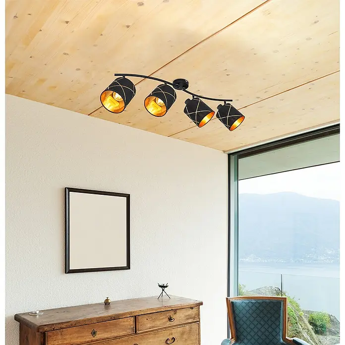 Globo Deckenstrahler Bemmo - 25 W, L x B x H: 79,5 x 13 x 18,2 cm, Schwarz/Goldfarben, E27 - Stimmungsaufnahme