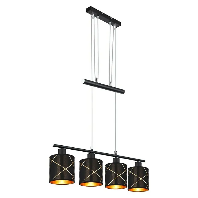 Globo Pendelleuchte Bemmo - 100 W, L x B x H: 76 x 13 x 140 cm, Schwarz/Gold, E27 - Diagonale Ansicht