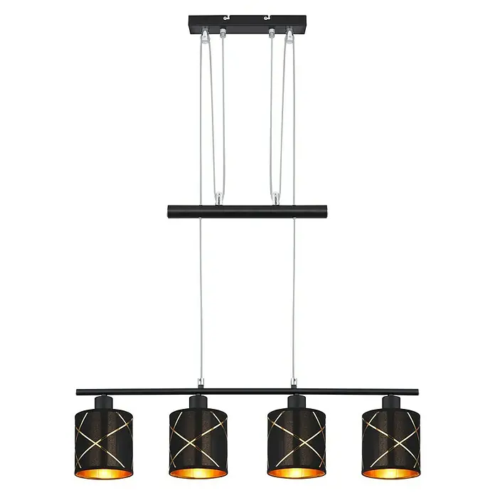 Globo Pendelleuchte Bemmo - 100 W, L x B x H: 76 x 13 x 140 cm, Schwarz/Gold, E27 - Vorderansicht