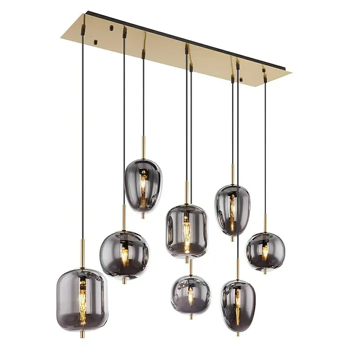 Globo Pendelleuchte Blacky - Messing/Rauchig, 320 W, L x B x H: 102,5 x 34 x 120 cm, E14 - Diagonale Ansicht