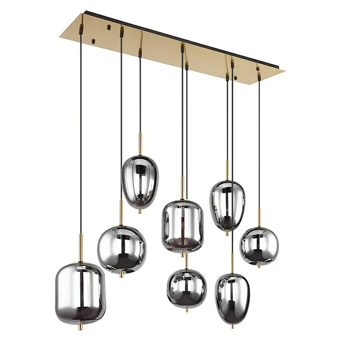 Globo Pendelleuchte Blacky - Messing/Rauchig, 320 W, L x B x H: 102,5 x 34 x 120 cm, E14 - Diagonale Ansicht