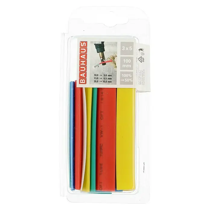 Voltomat Wärme-Schrumpfschlauch-Set - Gelb/Grün/Transparent/Rot/Blau, Gelb, Rot, Transparent, Grün, Blau, 3 x 5 Stk. - Vorderansicht