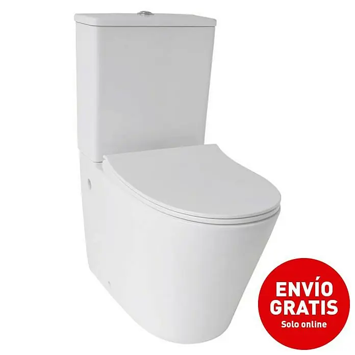 Camargue Pack de WC Bali - Sin borde de descarga, Salida dual, Blanco - Vista angular