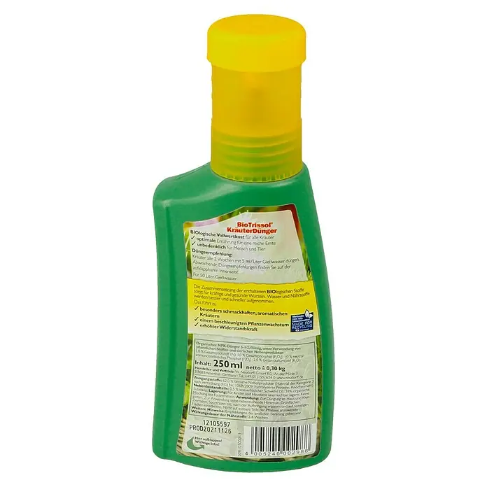 Neudorff BioTrissol Kräuterdünger - 250 ml, Inhalt ausreichend für ca.: 50 l - Rückansicht