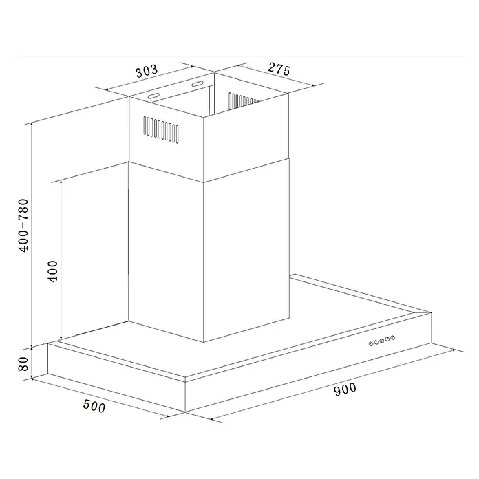 Respekta Blockhaube CH22098-90IXB - Breite: 90 cm, Max. Luftleistung: 626 m³/h, Edelstahl - Skizze