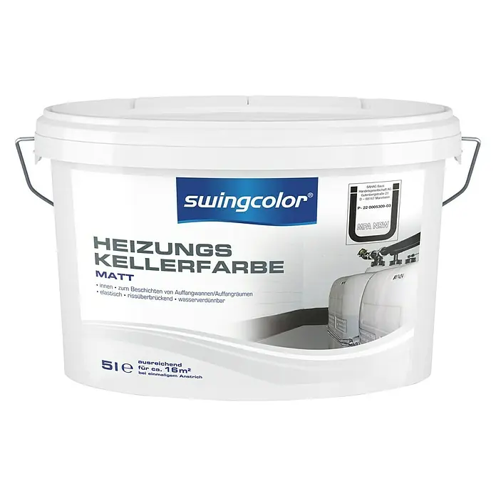 swingcolor Heizungskellerfarbe - Grau, 5 l, Seidenmatt, Rissüberbrückend - Vorderansicht
