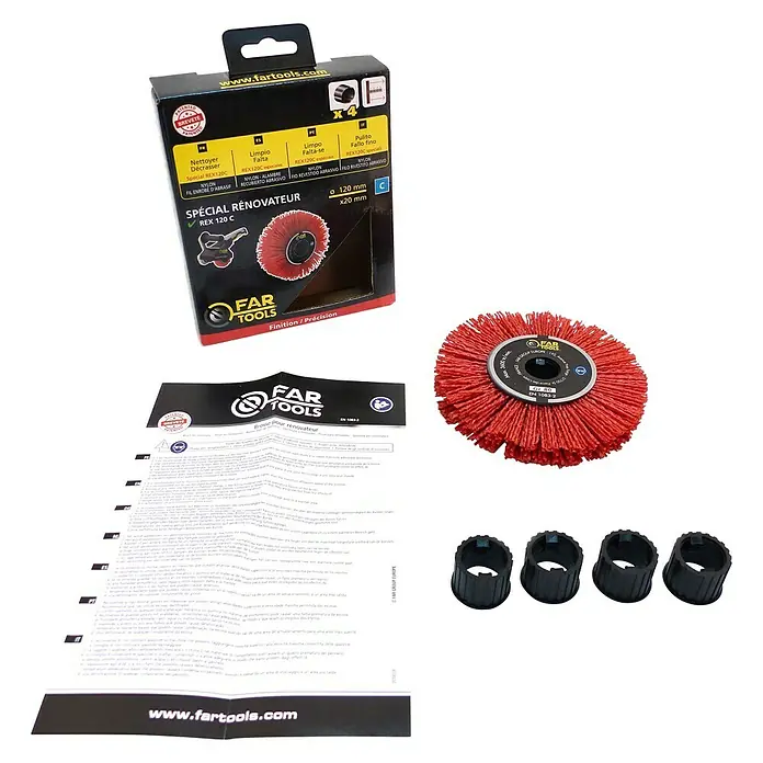 Fartools Nylon-Scheibenbürste - Ø x H: 120 x 20 mm, Passend für: REX120C, REX200 und REX-H-200, Geeignet für: Holz - Diagonale Ansicht