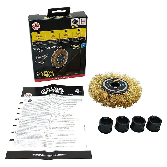 Fartools Messingbürste - Passend für: REX120C, REX200 und REX-H-200, Ø x H: 120 x 20 mm - Diagonale Ansicht