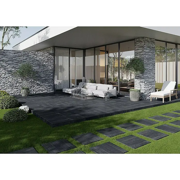 Terrassenfliese Garden Black Struktur - 60 x 60 x 2 cm, Schwarz, Matt - Stimmungsaufnahme