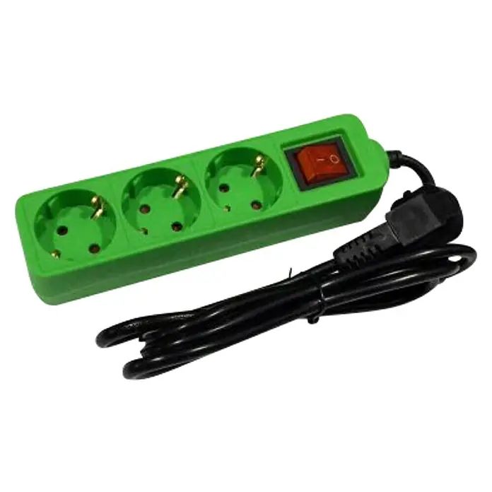 Produžni kabel s utičnicama - 3-struko, Zelene boje, Dužina kabela: 1,5 m - Dijagonalni pogled