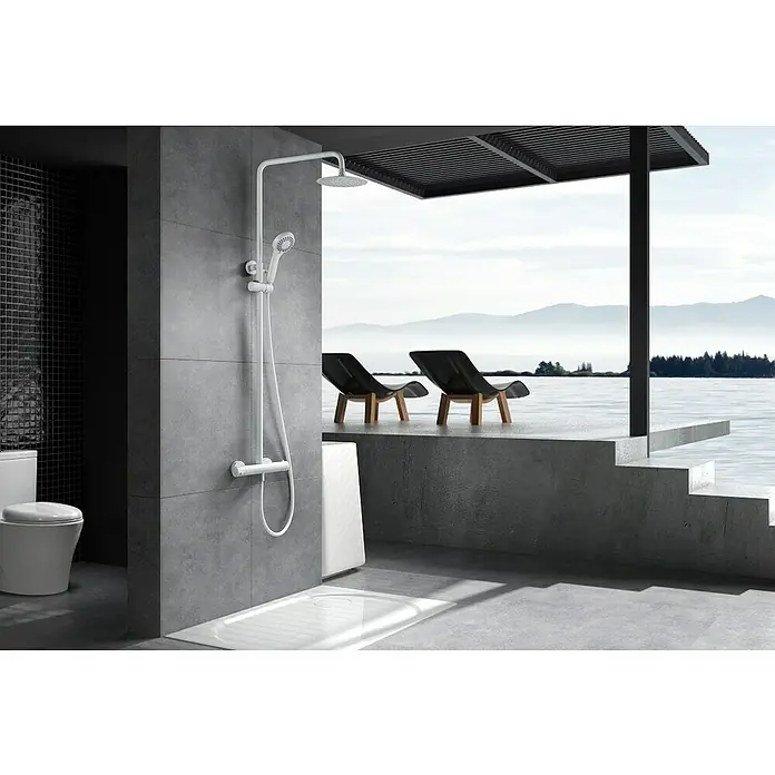 Imex Sistema de ducha Kent - Con grifo termostático, Número de tipos de chorro: 3 ud., Blanco - Foto ambiente