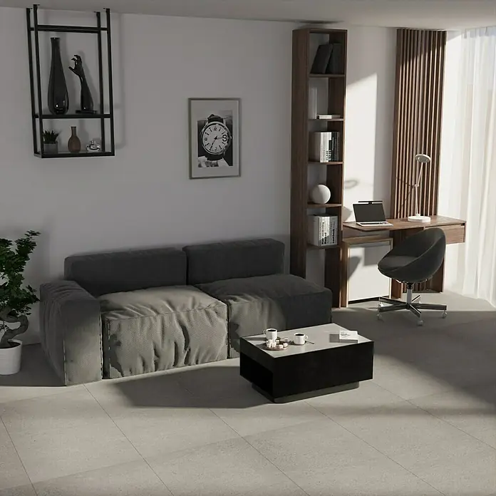Feinsteinzeugfliese Beton - 60 x 60 cm, Grau, Matt - Stimmungsaufnahme