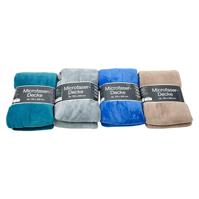 Decke Microfaser Uni - Mehrfärbig sortiert, 200 x 150 cm, 100 % Polyester - Diagonale Ansicht